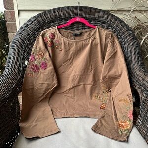 Driftwood ​Oshibana Embroidered Relaxed Crewneck Cotton Top XL